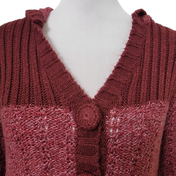 Decree Size L (Jr) Burgundy & Marled Burgundy Knit Hoodie Cardigan Sweater - Picture 2 of 13